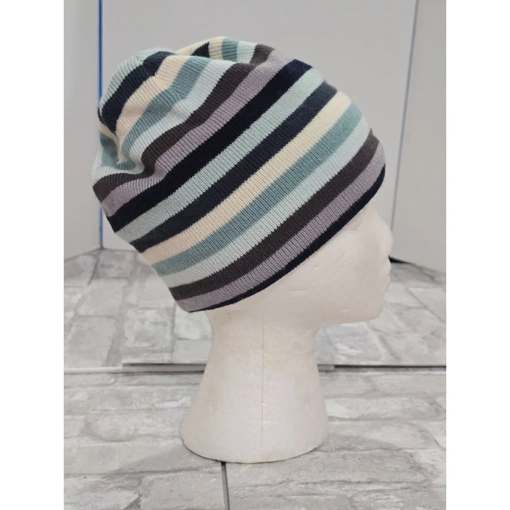 Carhartt Beanie Hat Youth One Size Fits All Blue Striped Fleece Lined‎ Acrylic